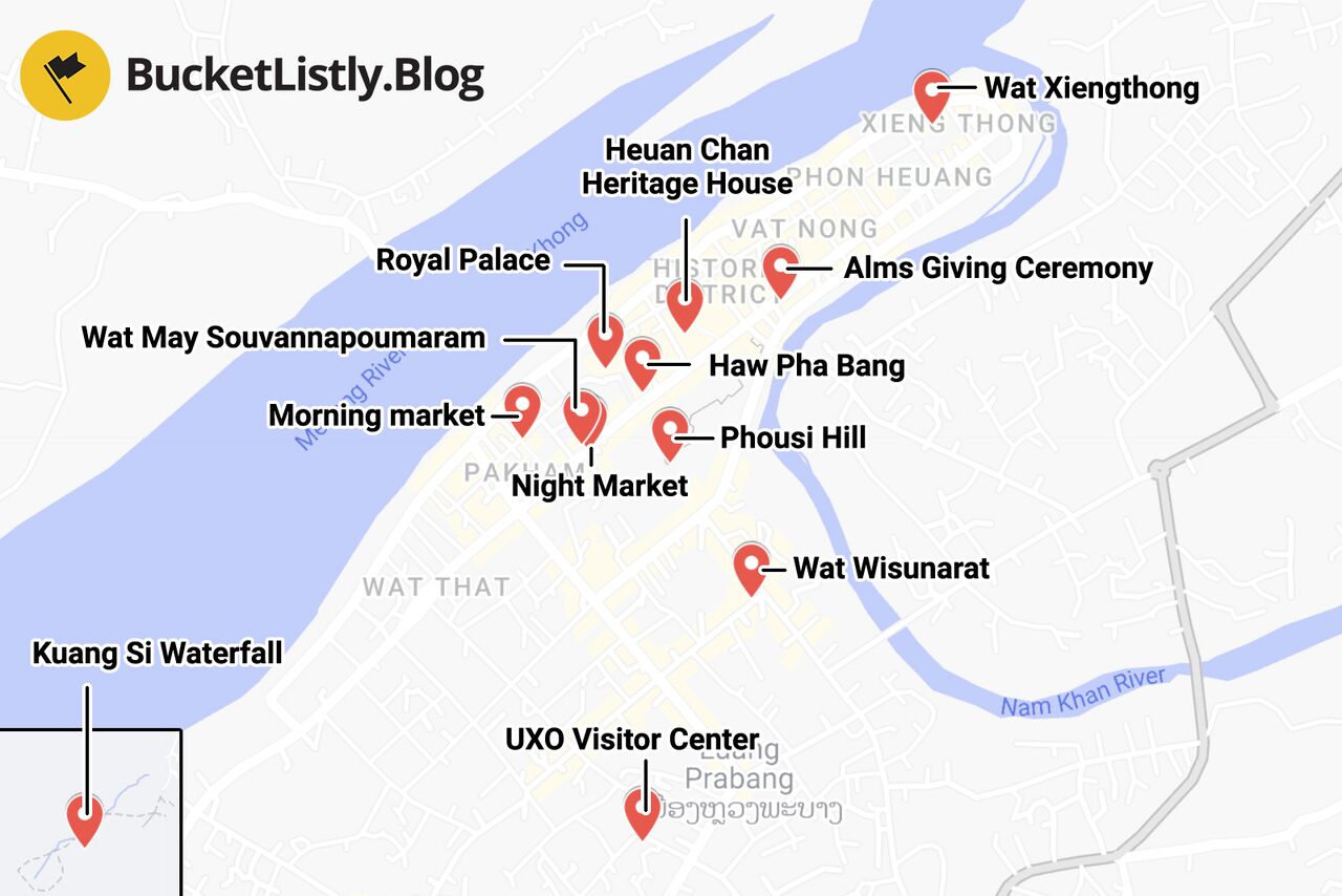 Luang Prabang Best Places to Visit Map