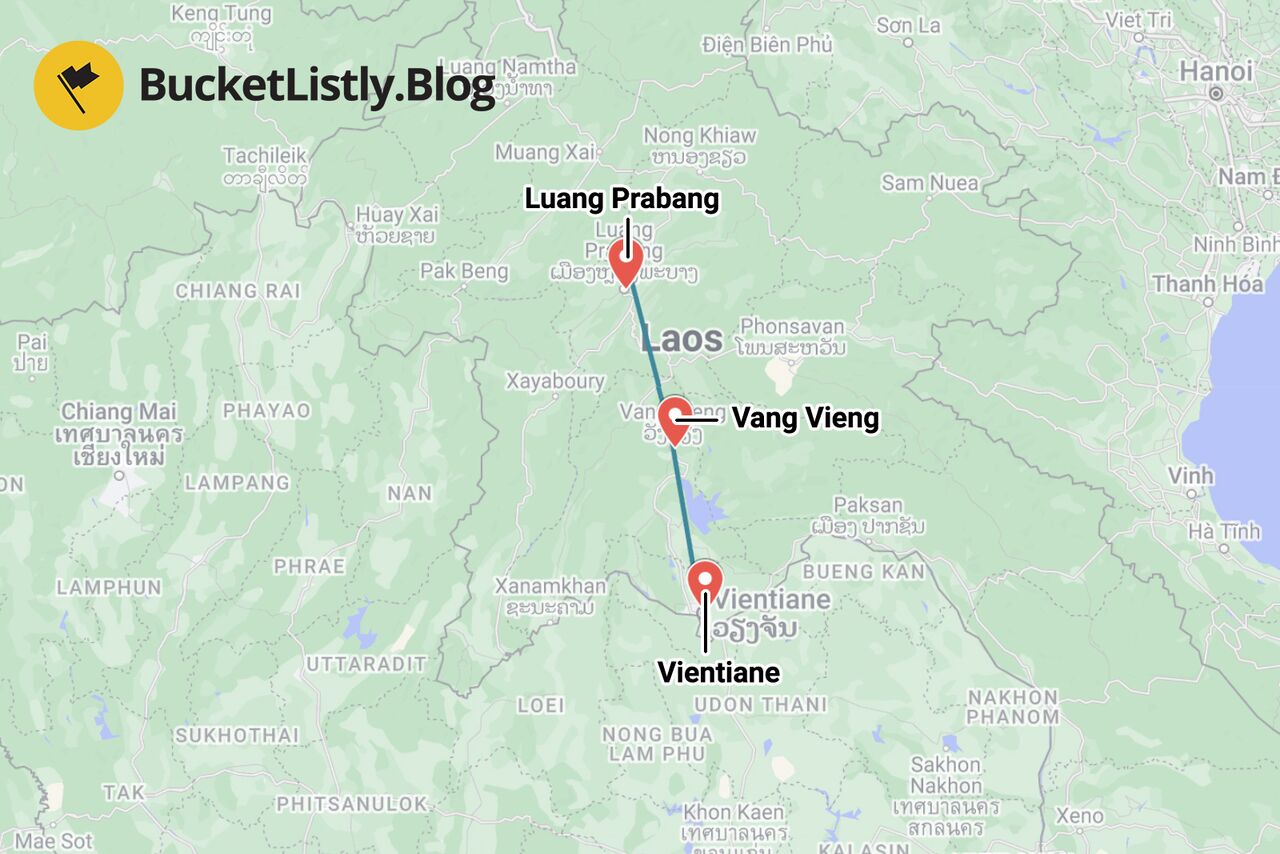 Laos Itinerary Map