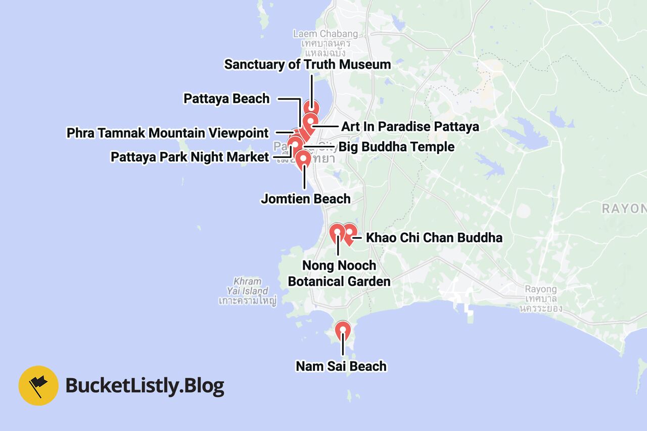 Pattaya City Things to do Itinerary Map