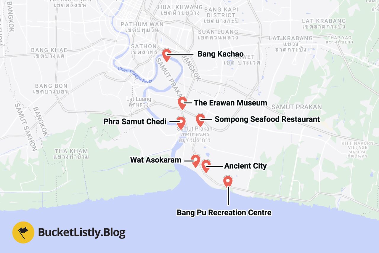 Samut Prakan Things To Do Itinerary Map