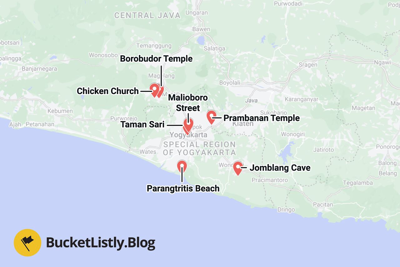 Yogyakarta Things To Do Itinerary Map