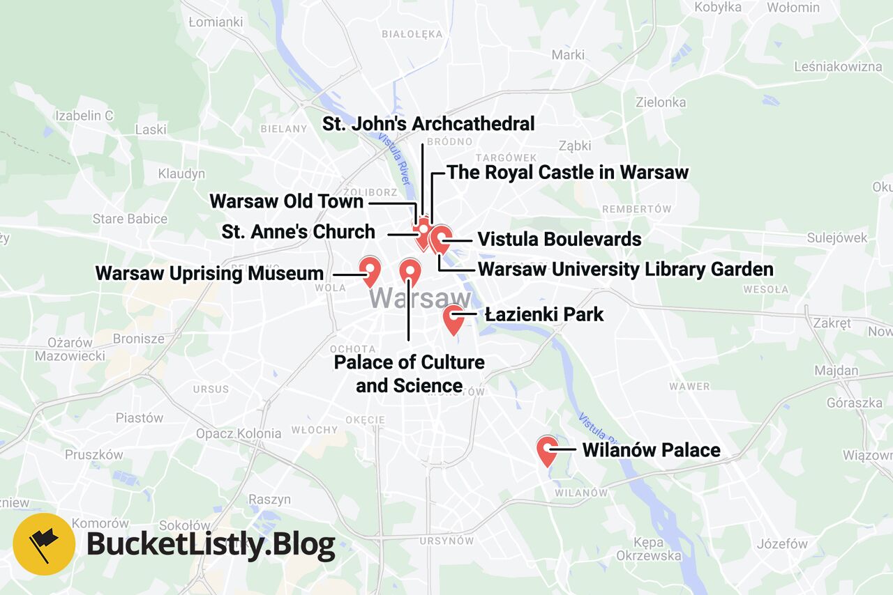 Warsaw Things To Do Itinerary Map