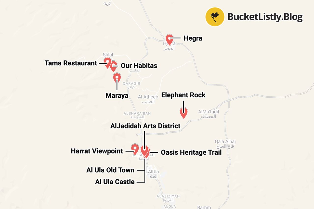 AlUla Things to do Itinerary Map