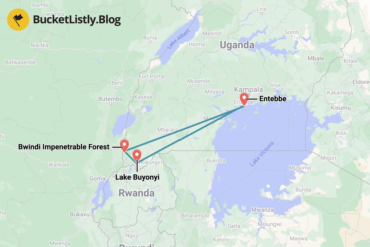 Gorilla Tracking in Uganda Itinerary Map