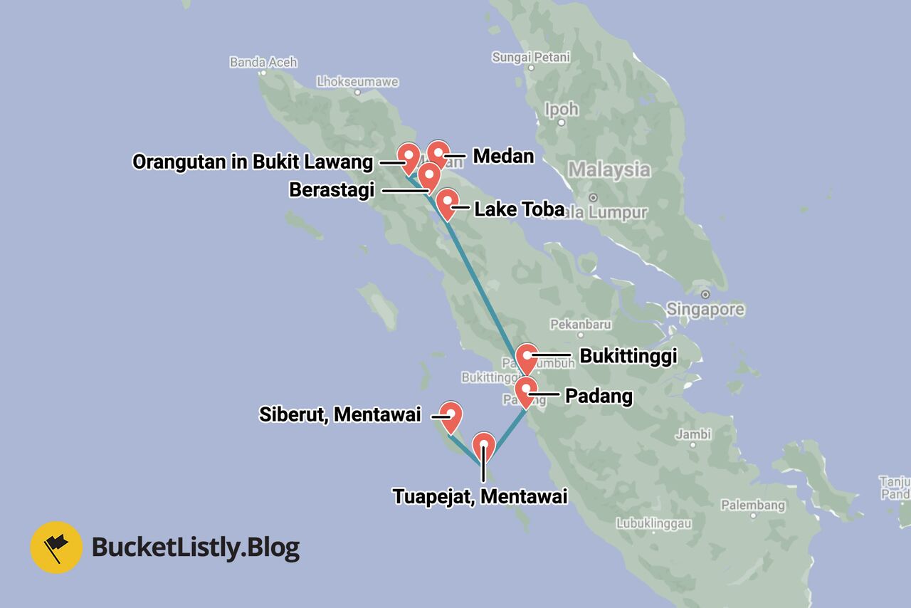 One Month Sumatra Itinerary Map