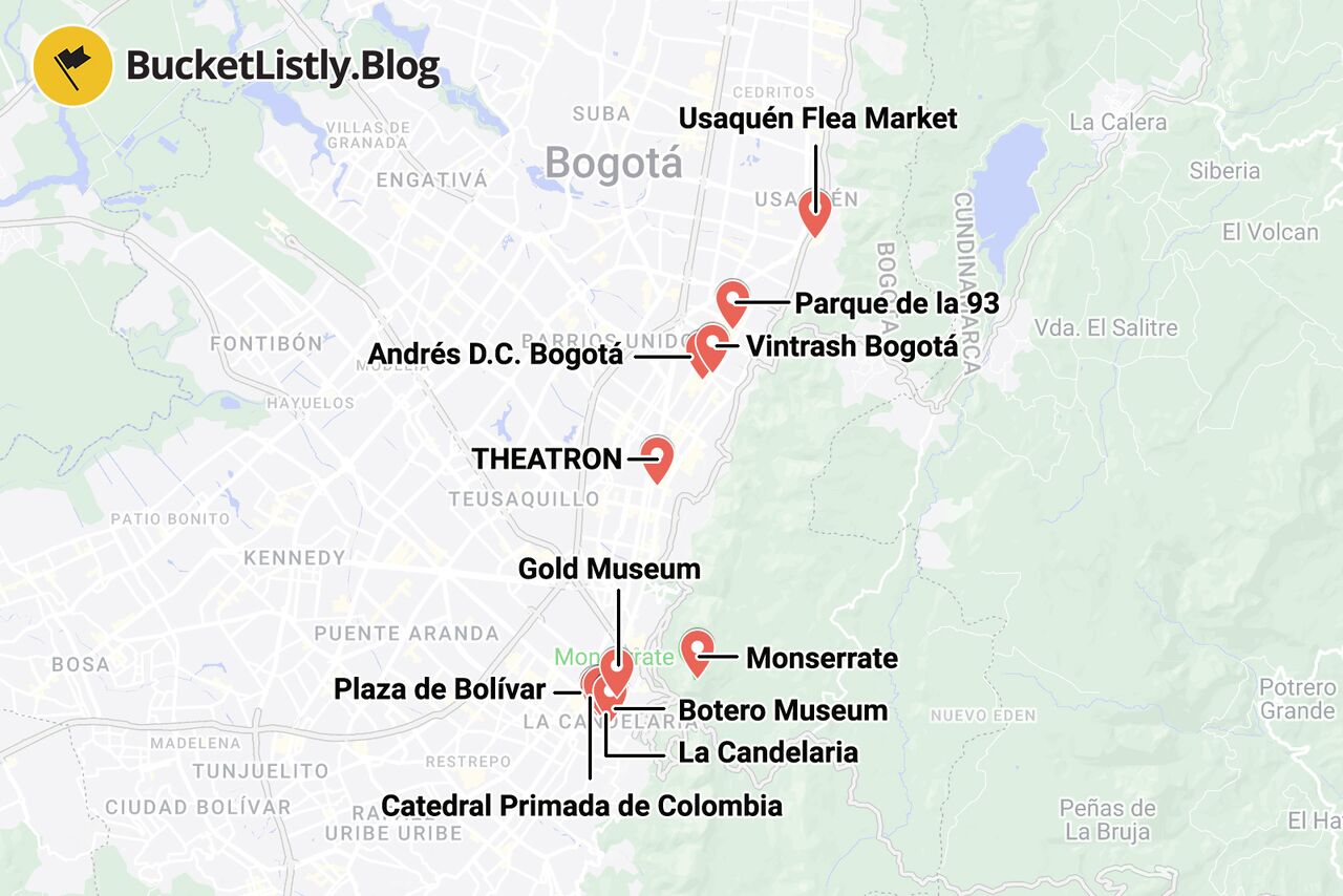 Bogota Things to Do Map