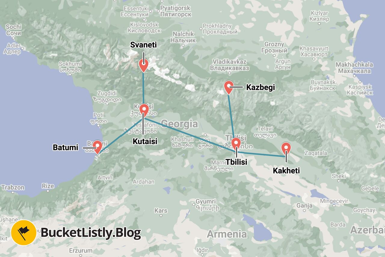 2 Weeks Georgia Itinerary Map
