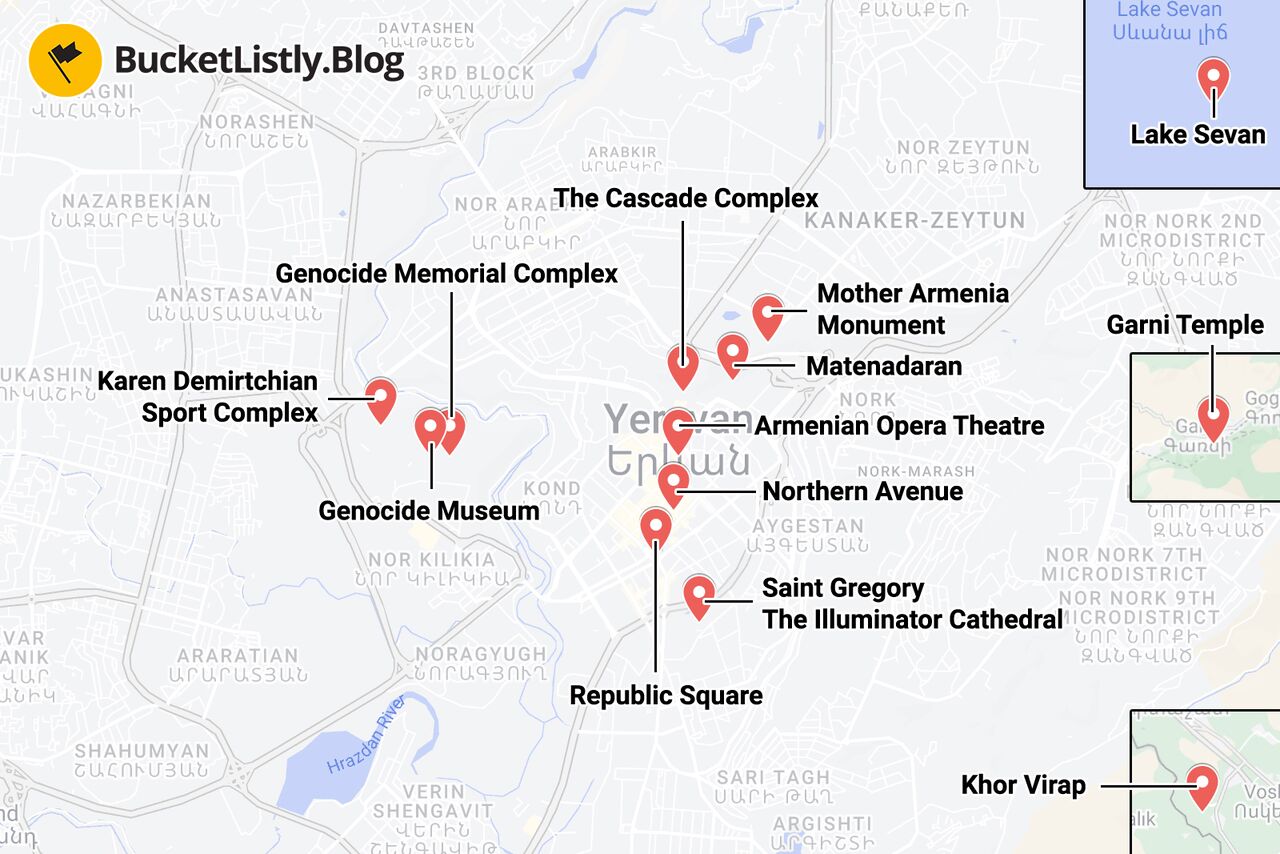 Yerevan Things to Do Map