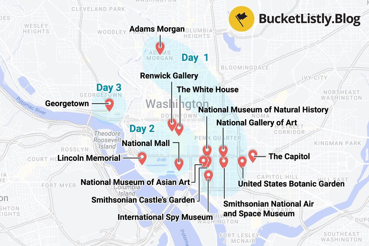 Washington DC 3-day itinerary Map
