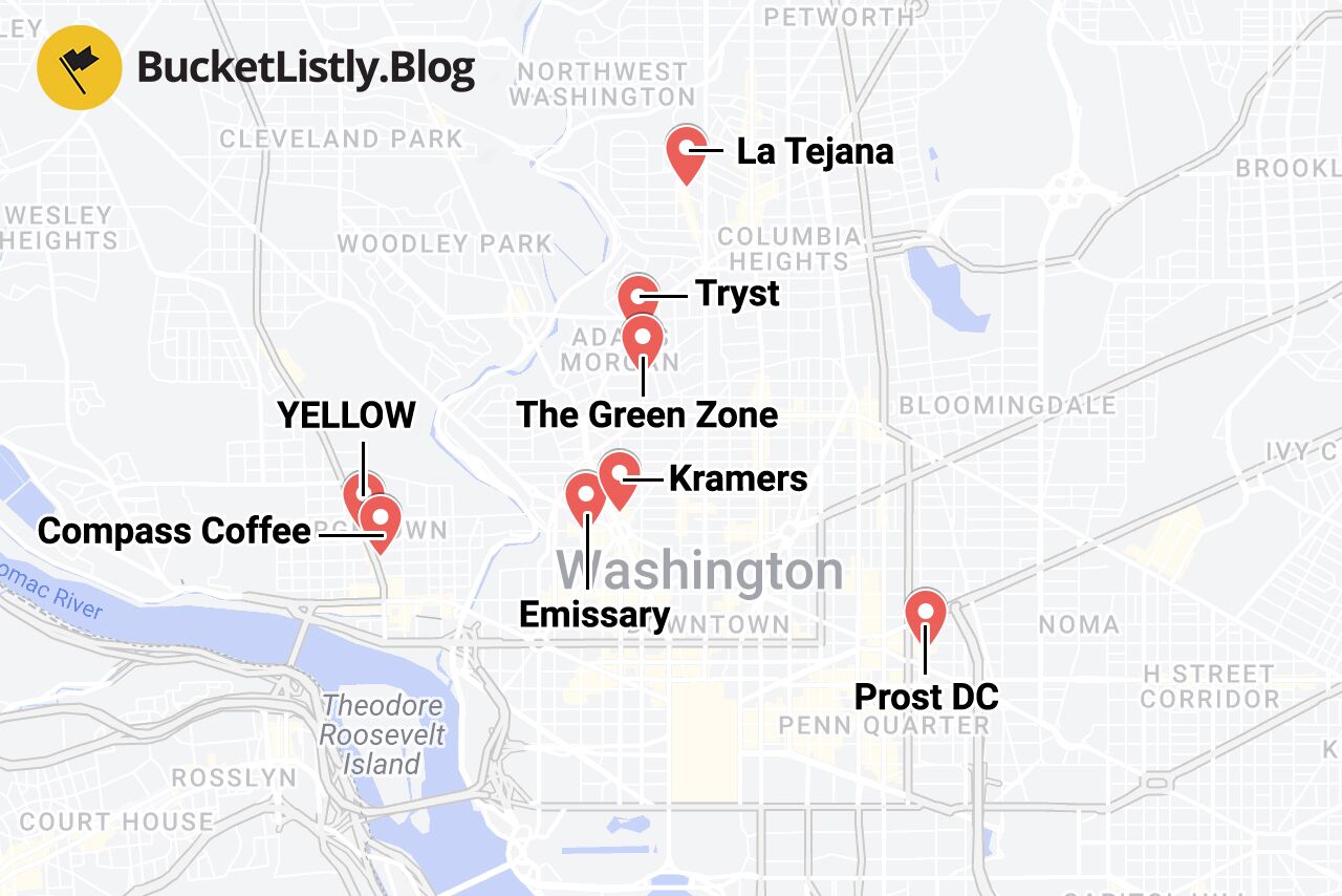 Washington DC Cafes and Restaurants Itinerary Map