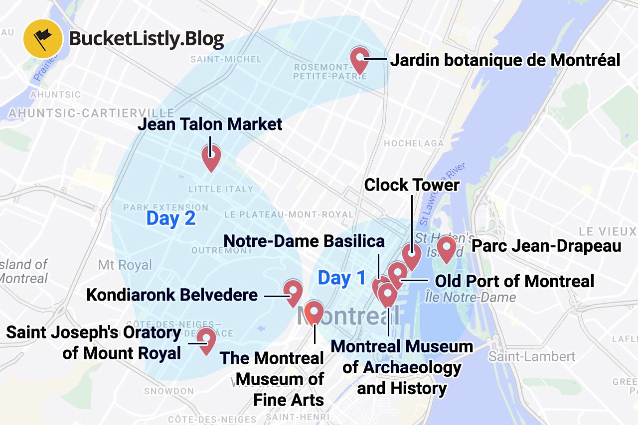 Montreal Itinerary Map
