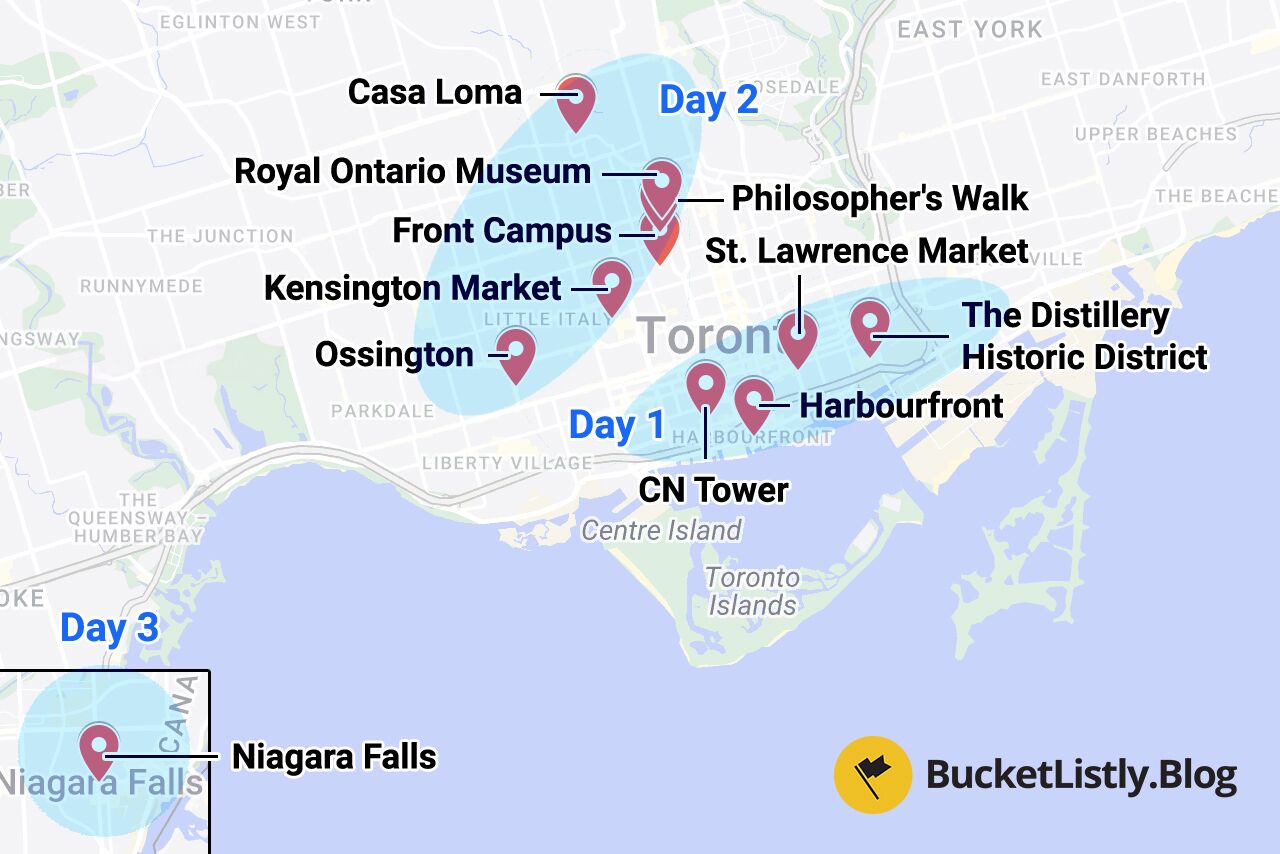 Toronto 3-day Itinerary Map