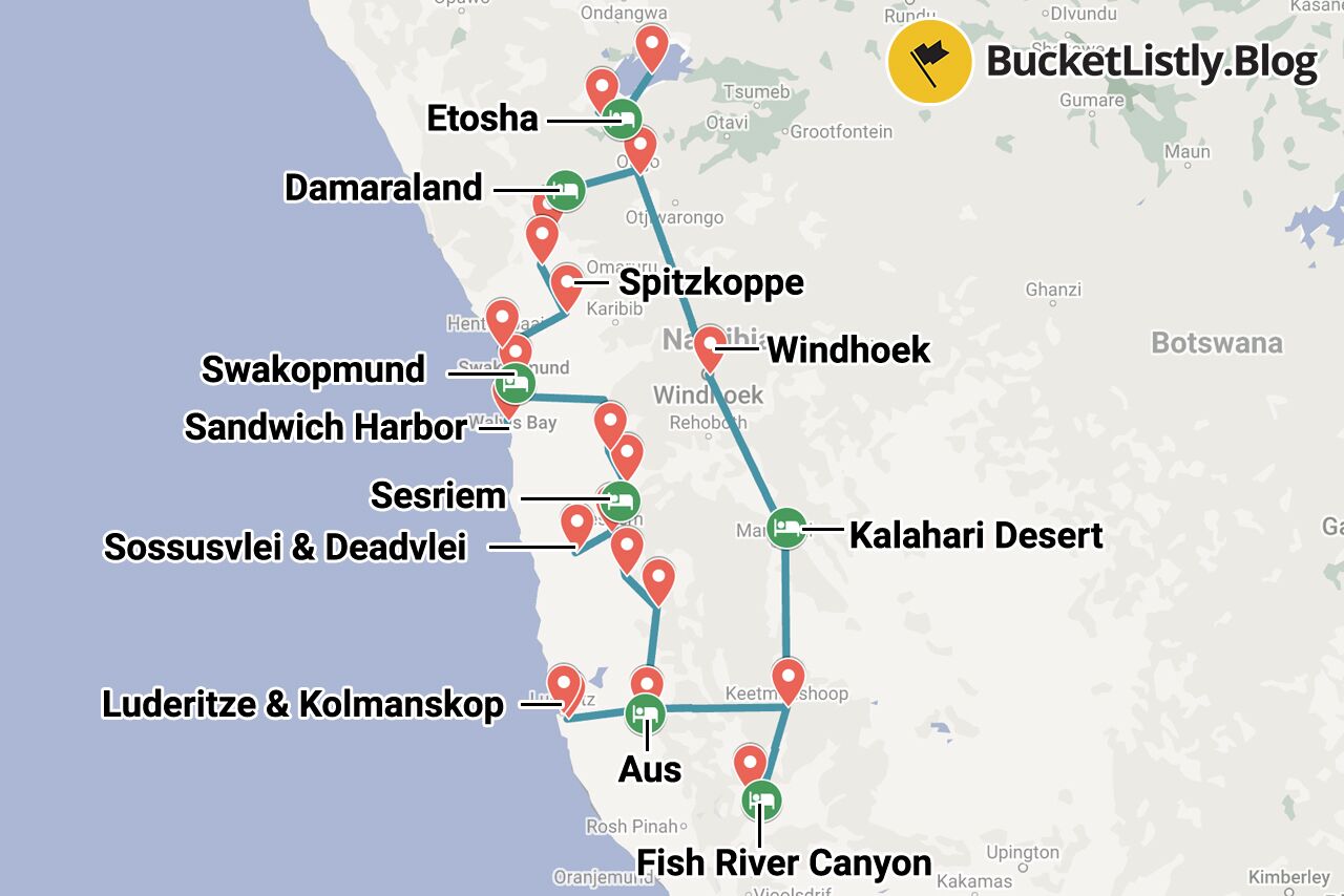 Namibia 2-Week Itinerary Map
