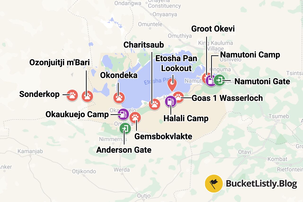 Etosha Points of Interest Map