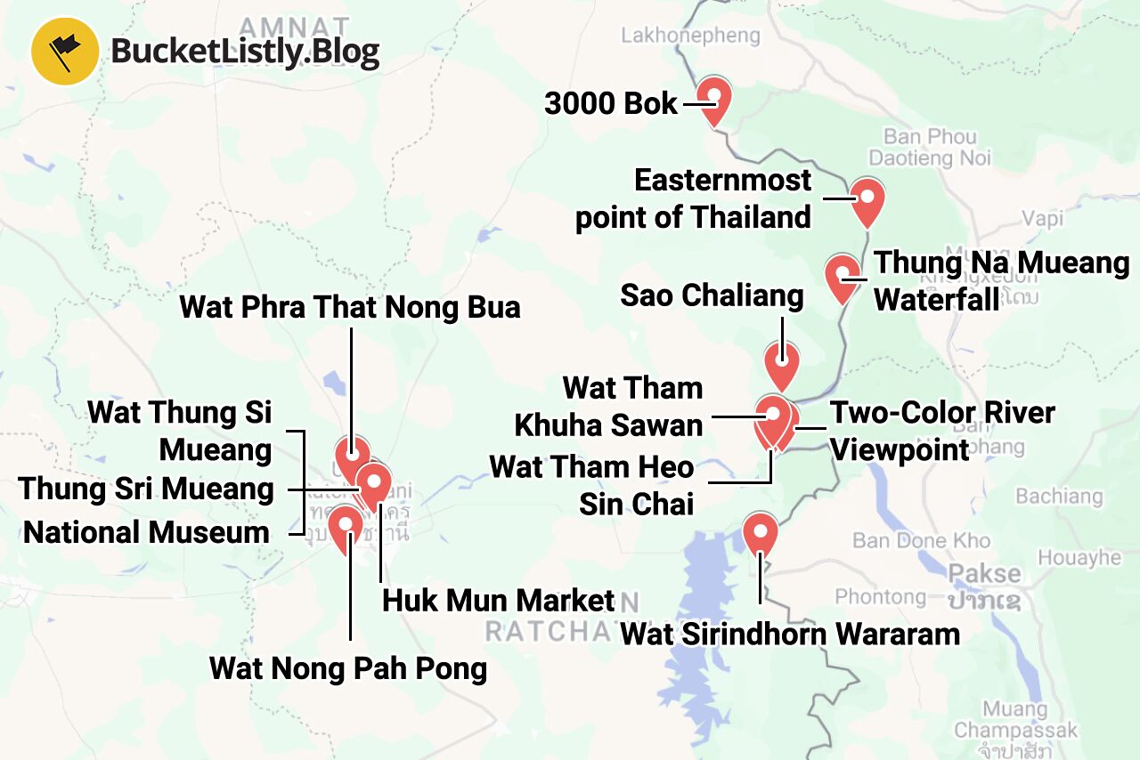Ubon Ratchathani Things to Do Map