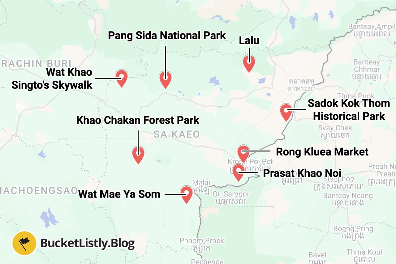 Sa Kaeo Things to Do Map