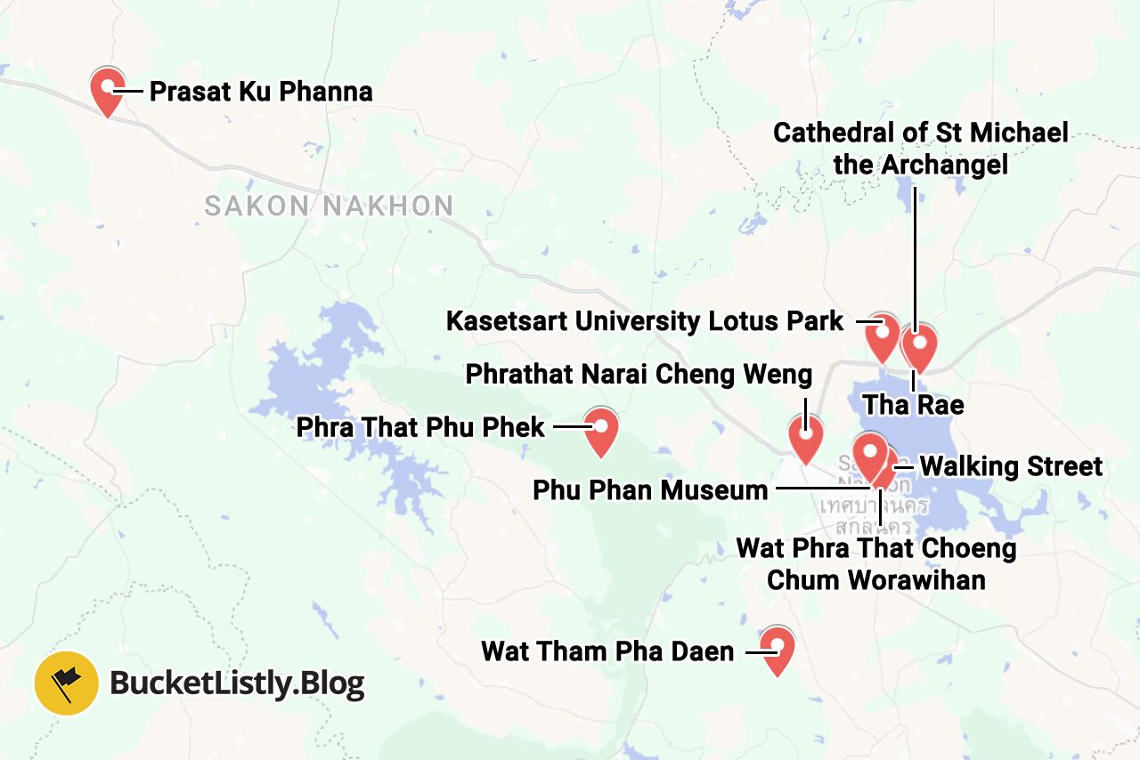 Sakon Nakhon Things to Do Map