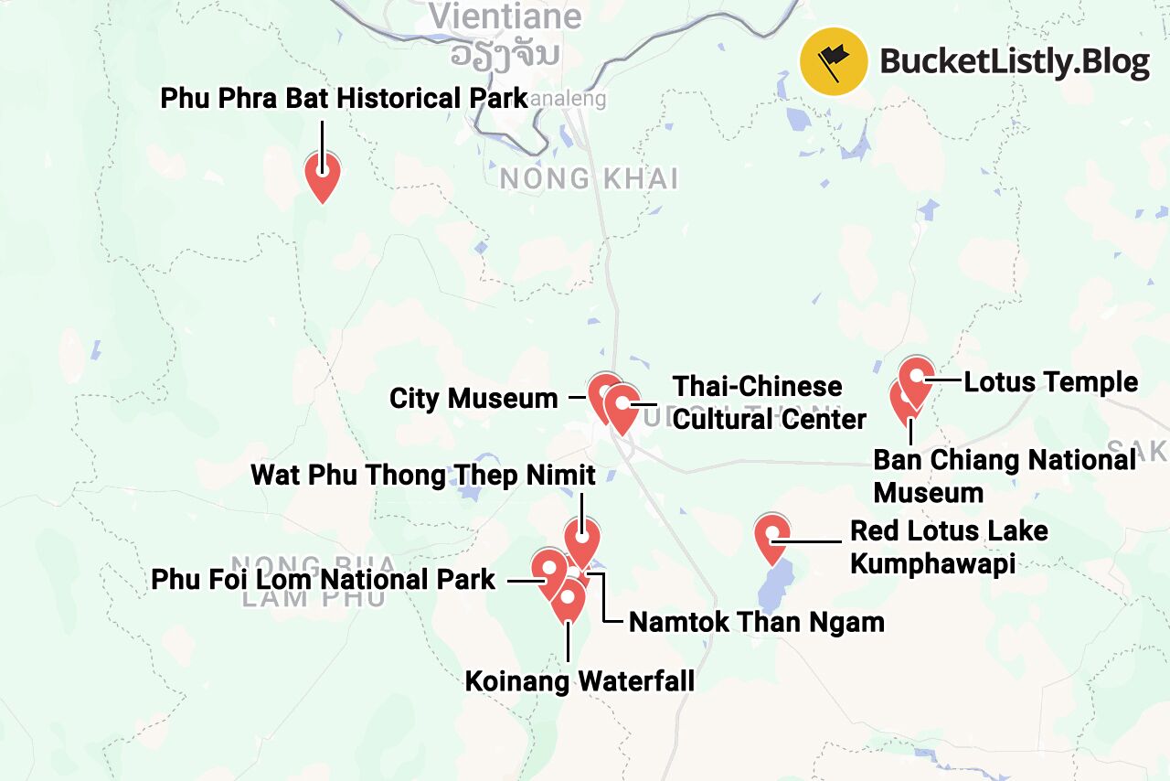 Udon Thani Things to Do Map