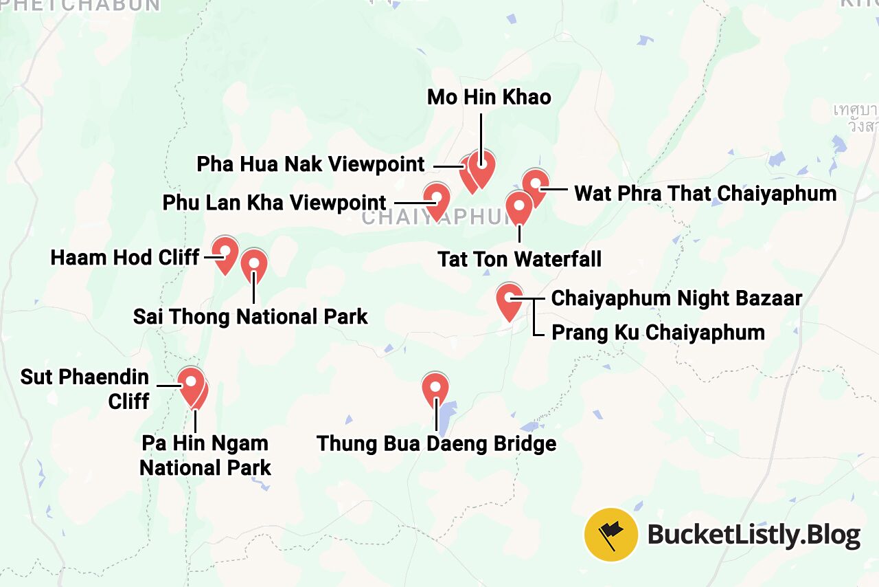 Chaiyaphum Things to Do Map