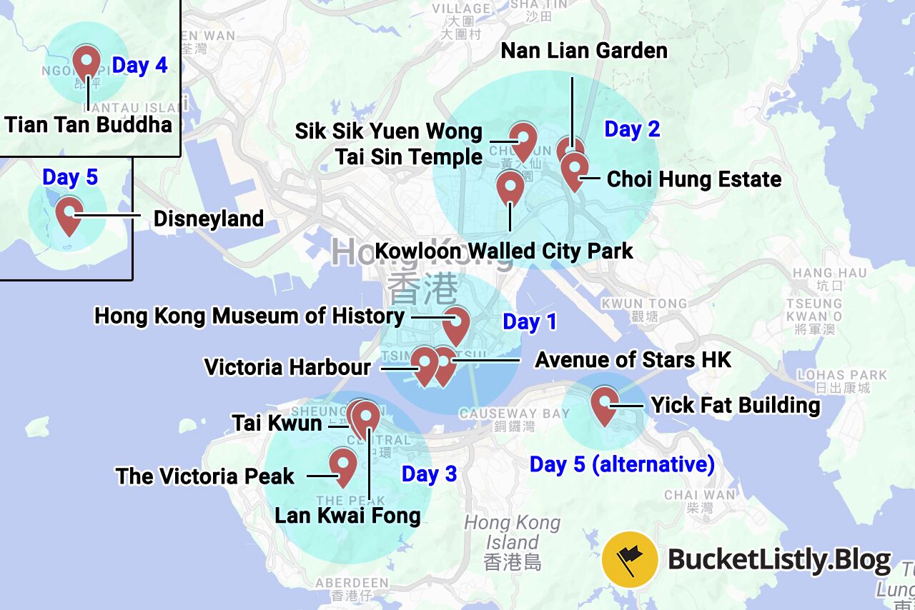 Hong Kong 5-Day Itinerary Map