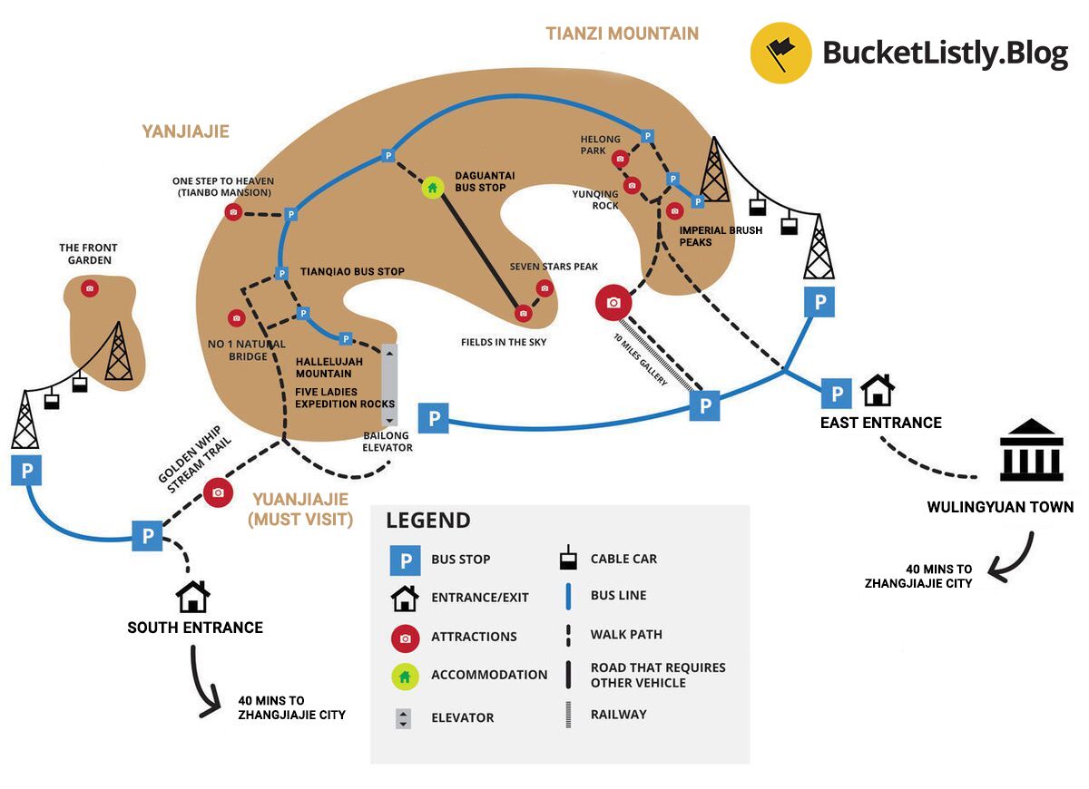 Zhangjiajie Places to Visit Map