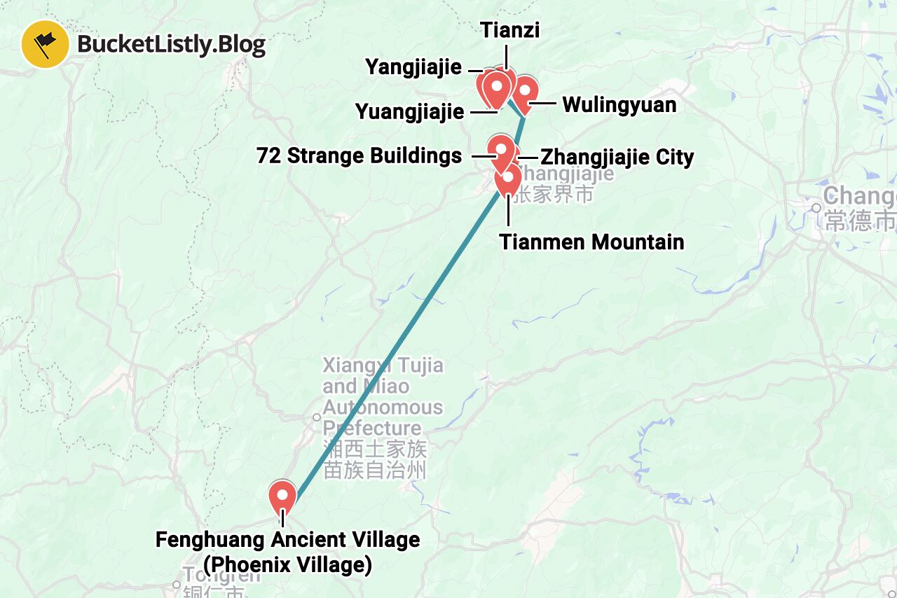 Zhangjiajie 3-Day Itinerary Map