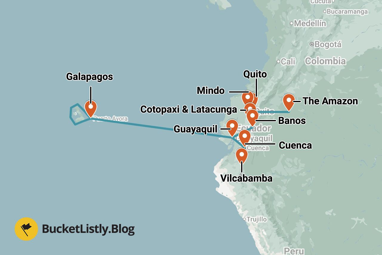 Ecuador Travel Itinerary Map