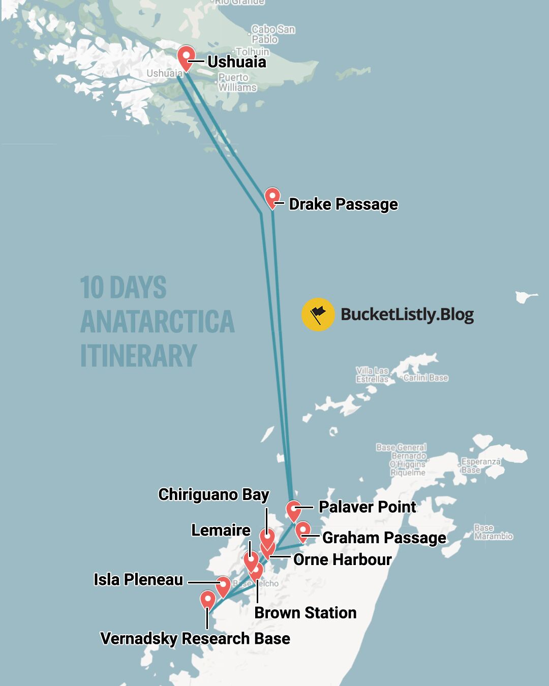 Antarctica 10-Day Itinerary Map