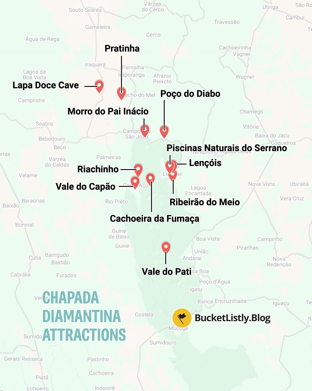 Map of the Best Places in Chapada Diamantina
