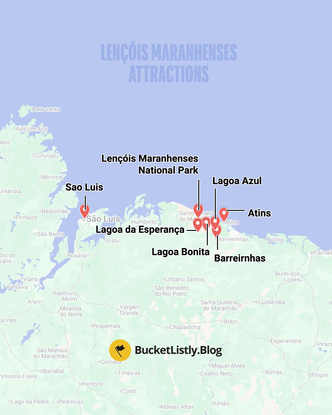 Map of Attractions in Lençóis Maranhenses