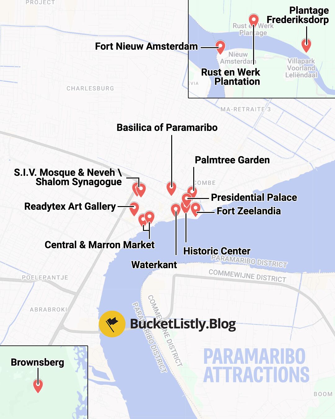Map of Paramaribo Attractions