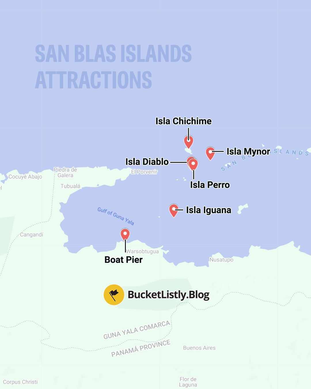 Map of San Blas Islands' Attractions