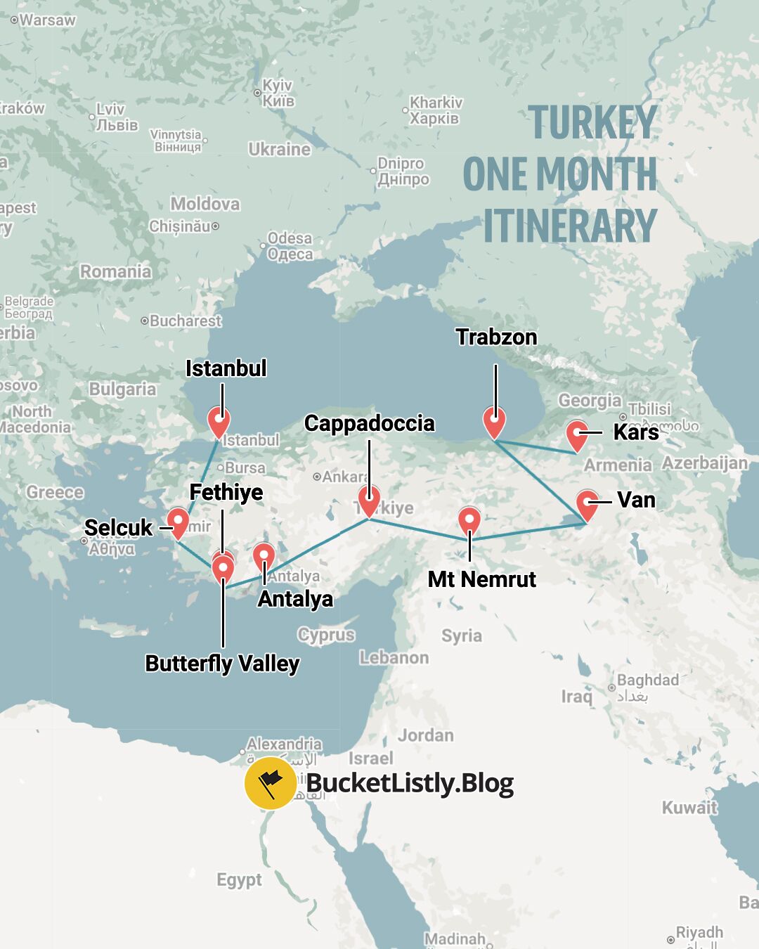 One Month Turkey Itinerary Map