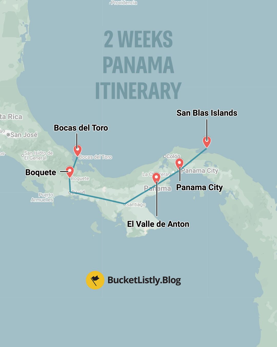 Map of this Panama's 2-Week Itinerary