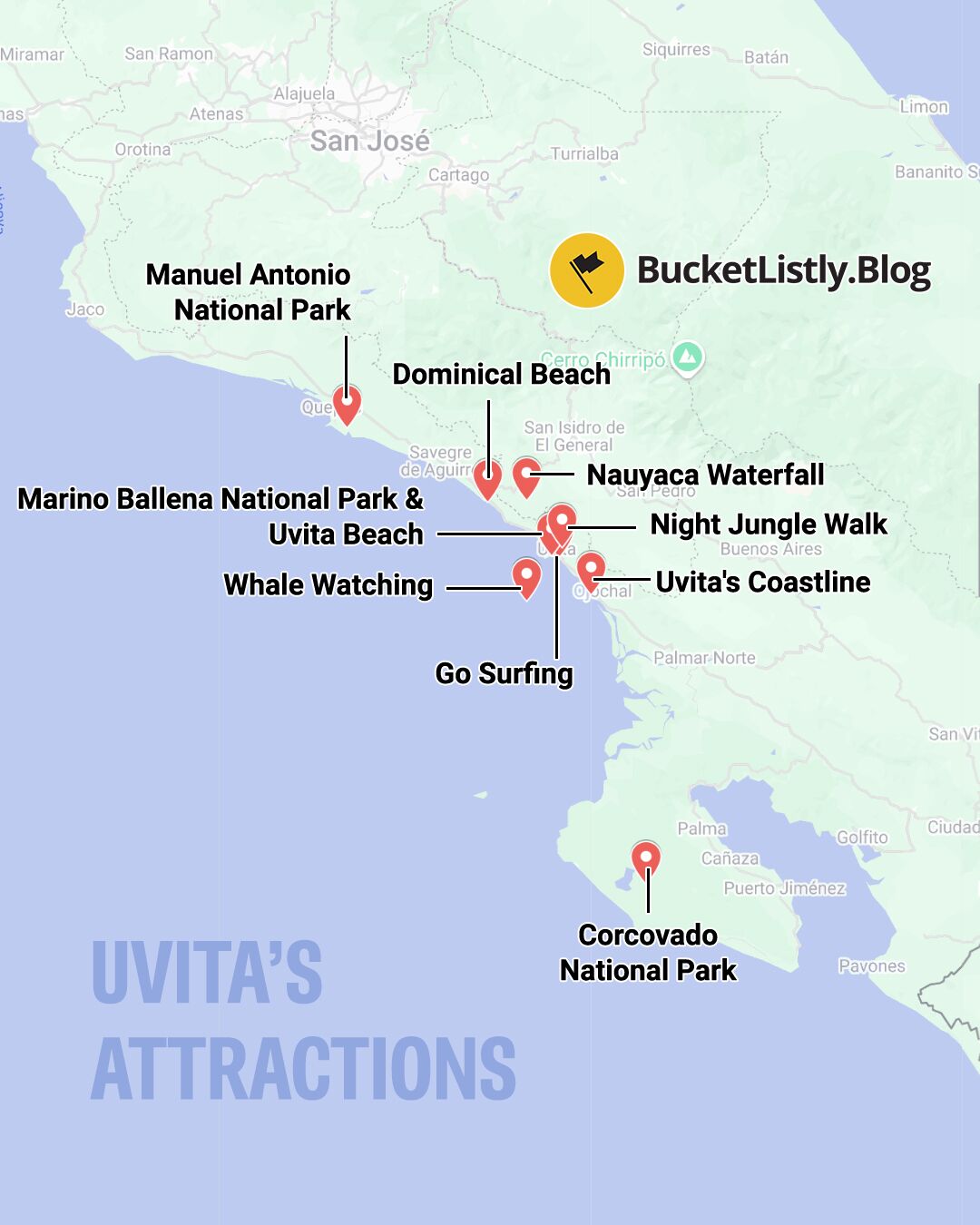 Map of Uvita's Attractions