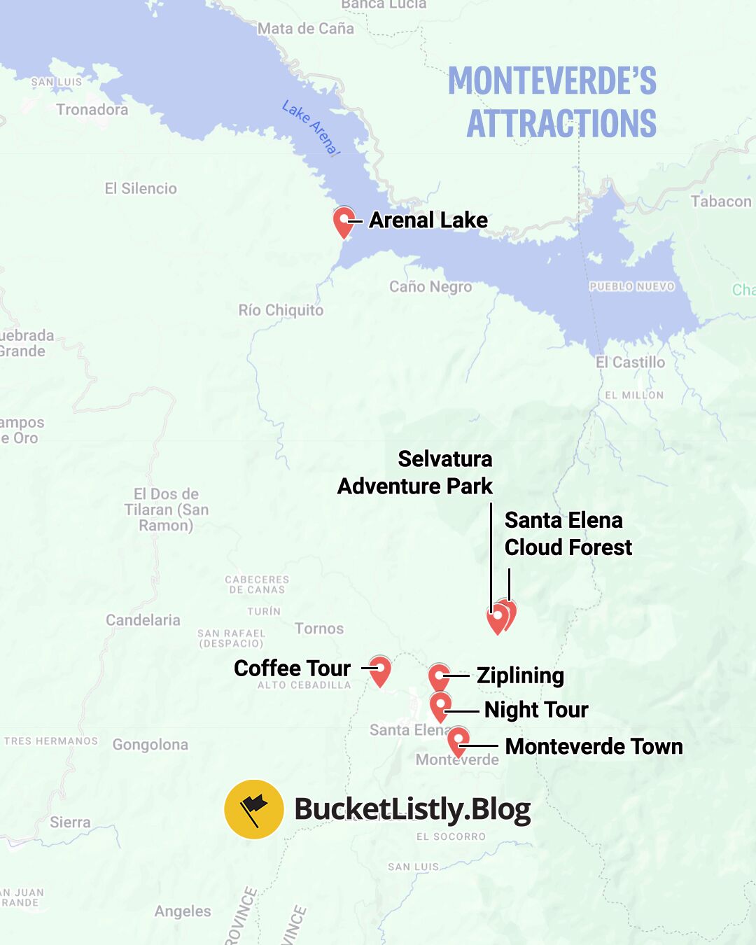 Map of Monteverde's Attractions