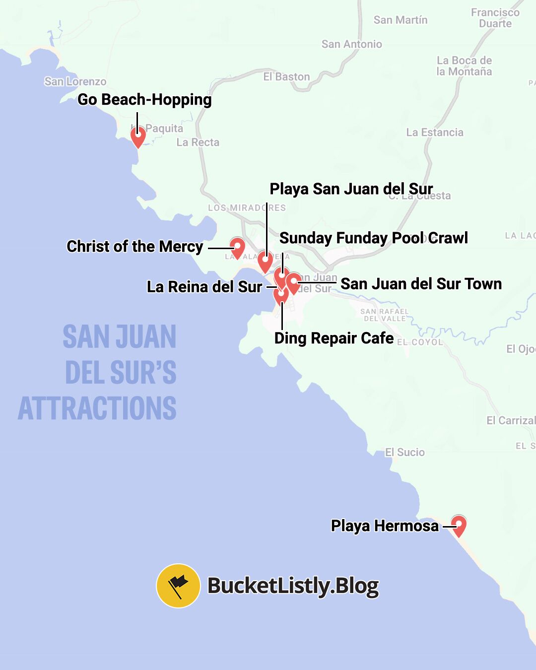 Map of San Juan del Sur's Attractions