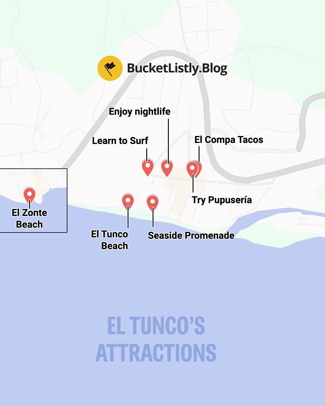 Map of El Tunco's Attractions