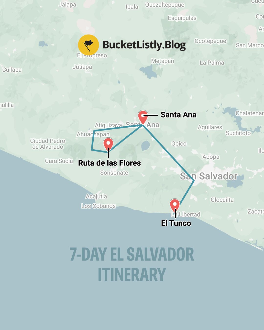Map of this El Salvador's Itinerary
