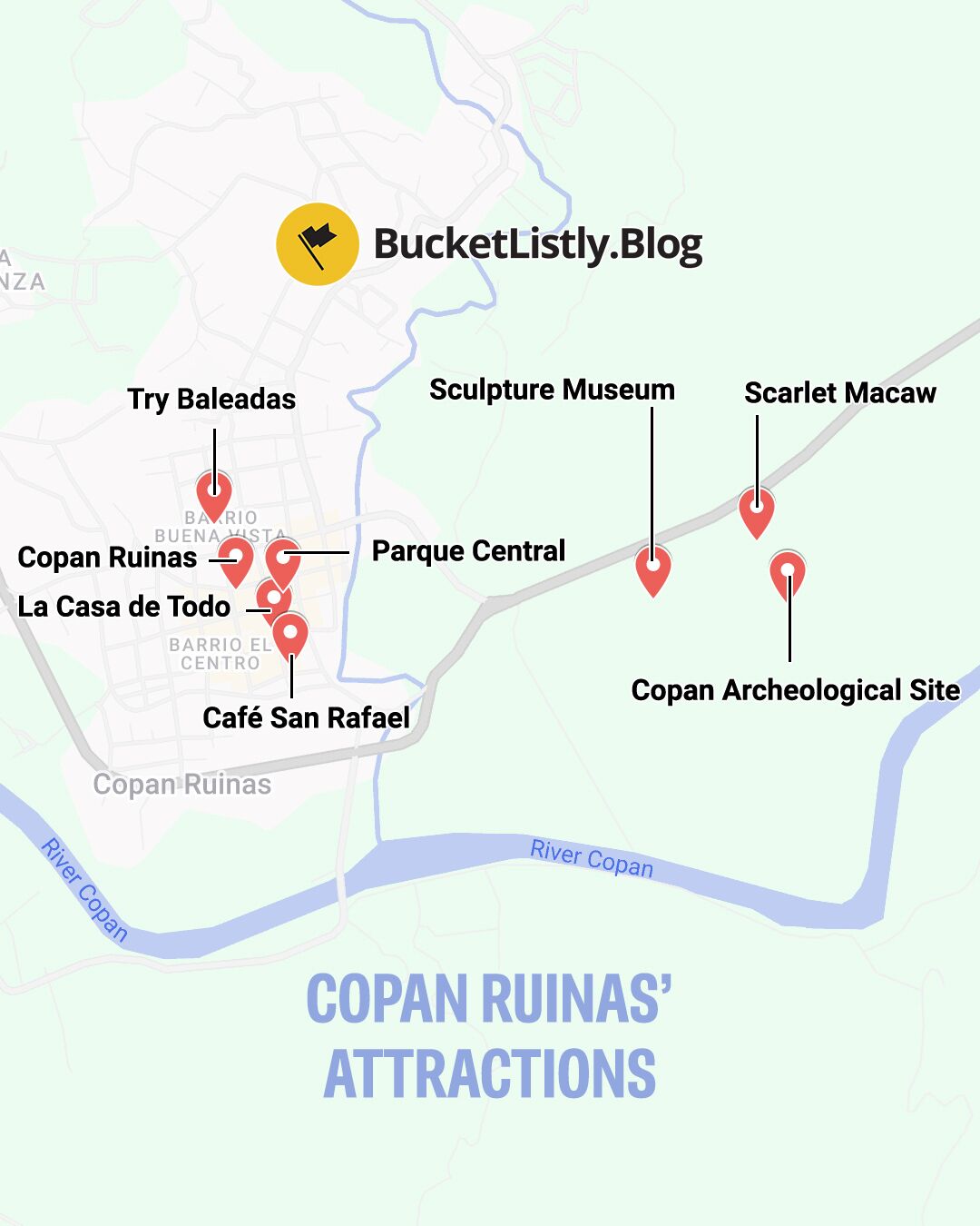 Map of Copan Ruinas' Attractions