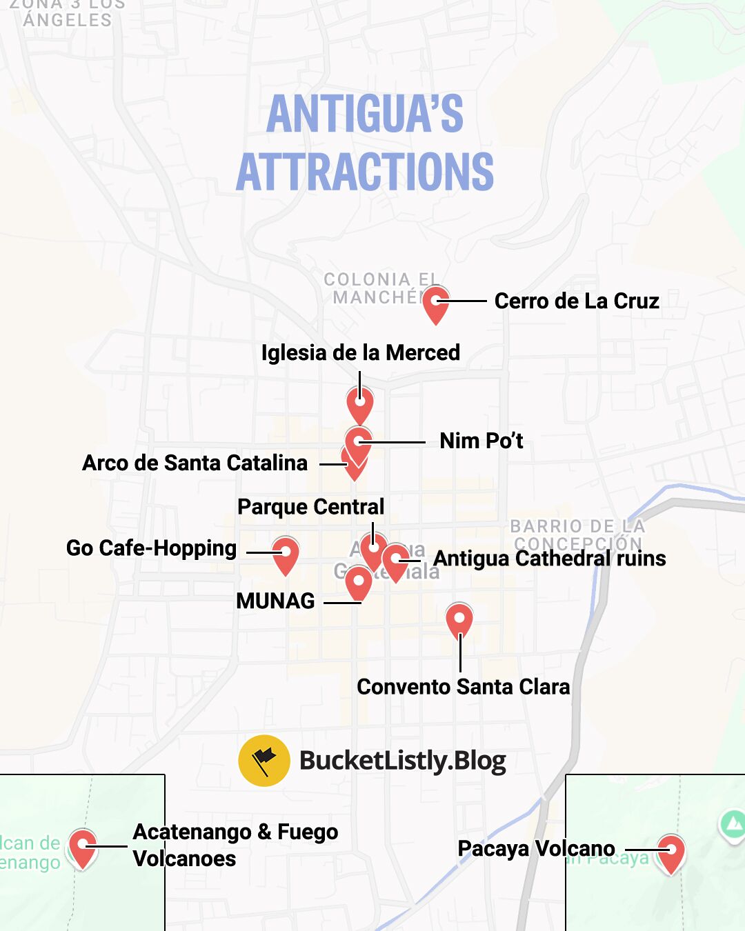 Map of Antigua' Attractions