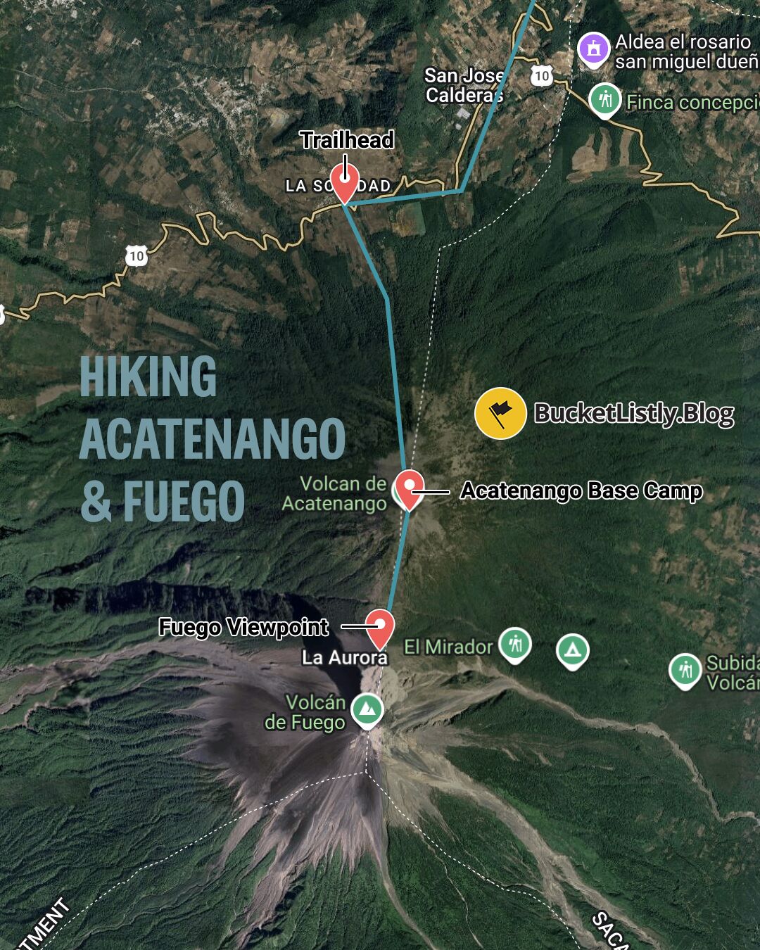 Map of Acatenango & Fuego Hikes