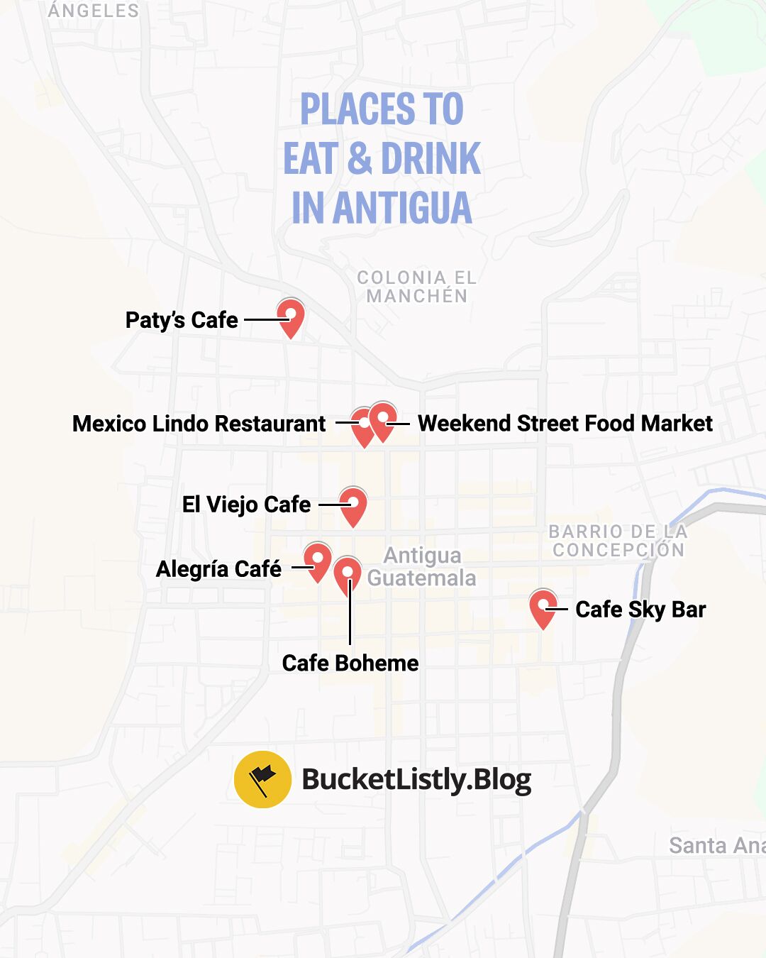 Map of my favorite cafes & restaurants in Antigua