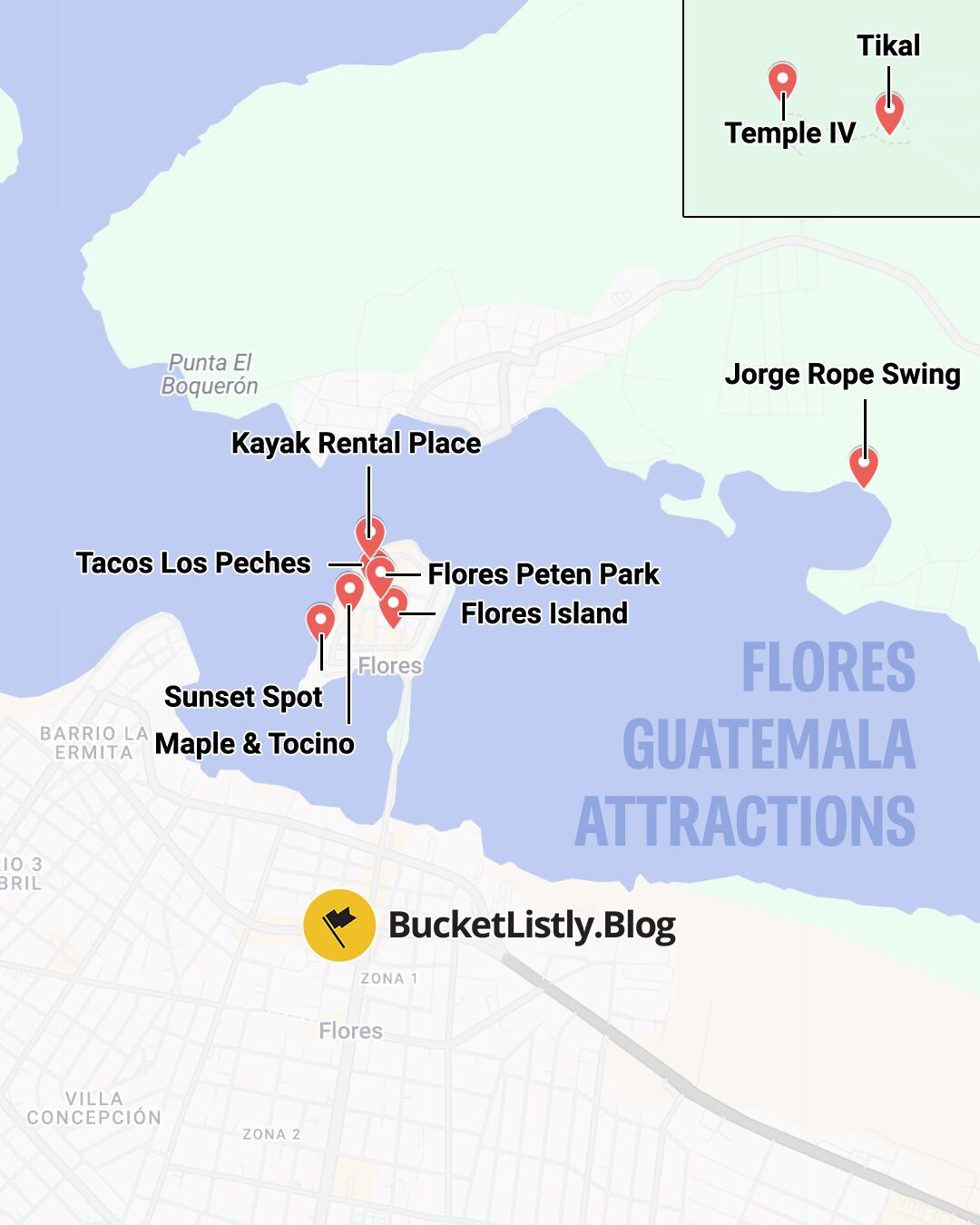 Map of Flores' Attractions