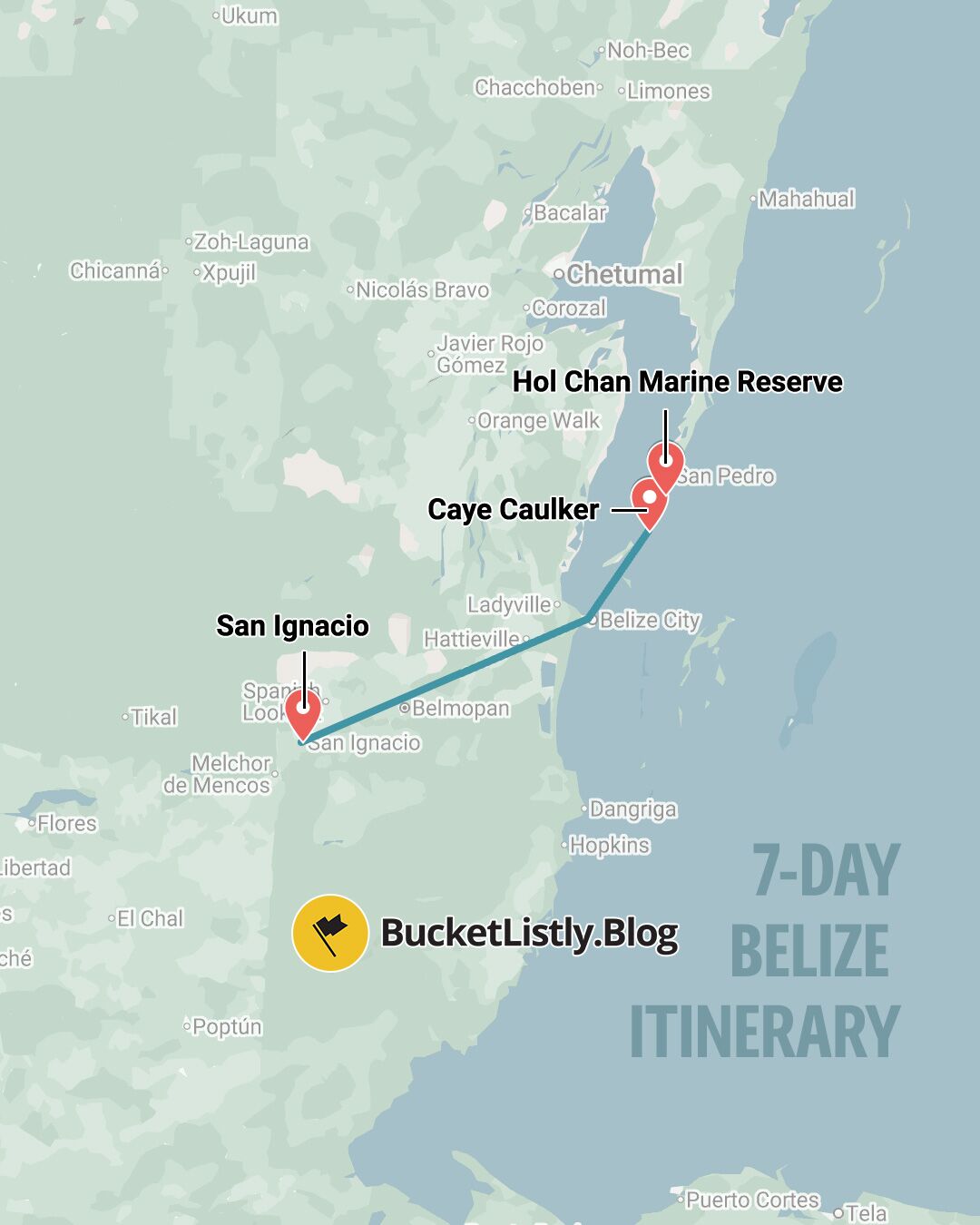 Map of this 7-Day Belize Itinerary