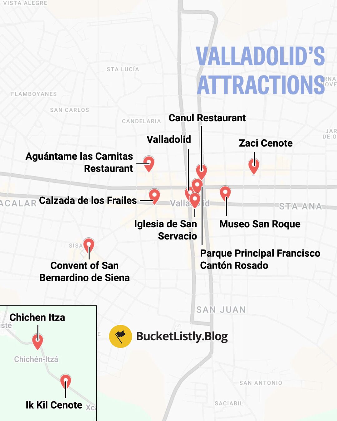 Map of Valladolid's Attractions