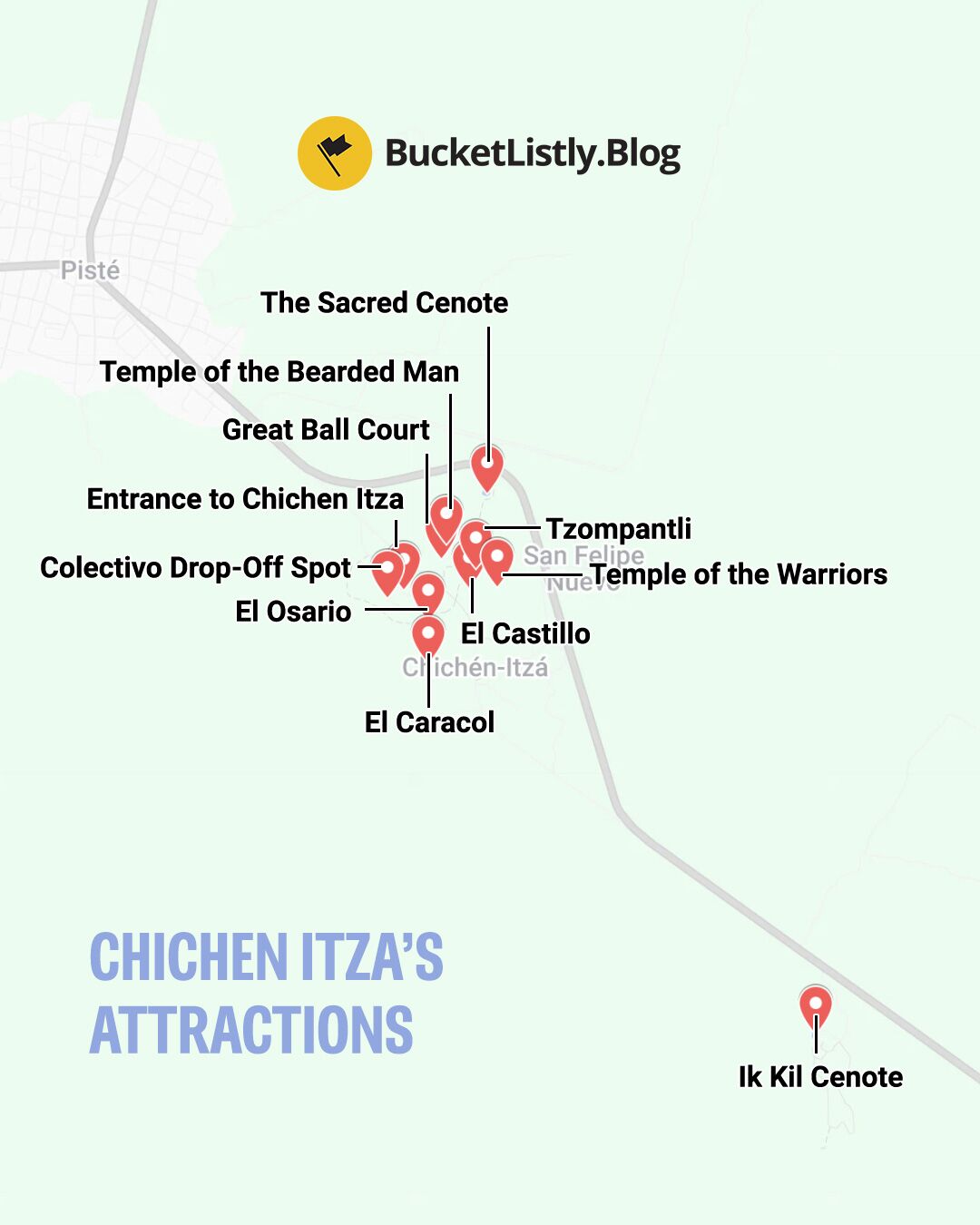 Map of Chichén Itzá's Attractions