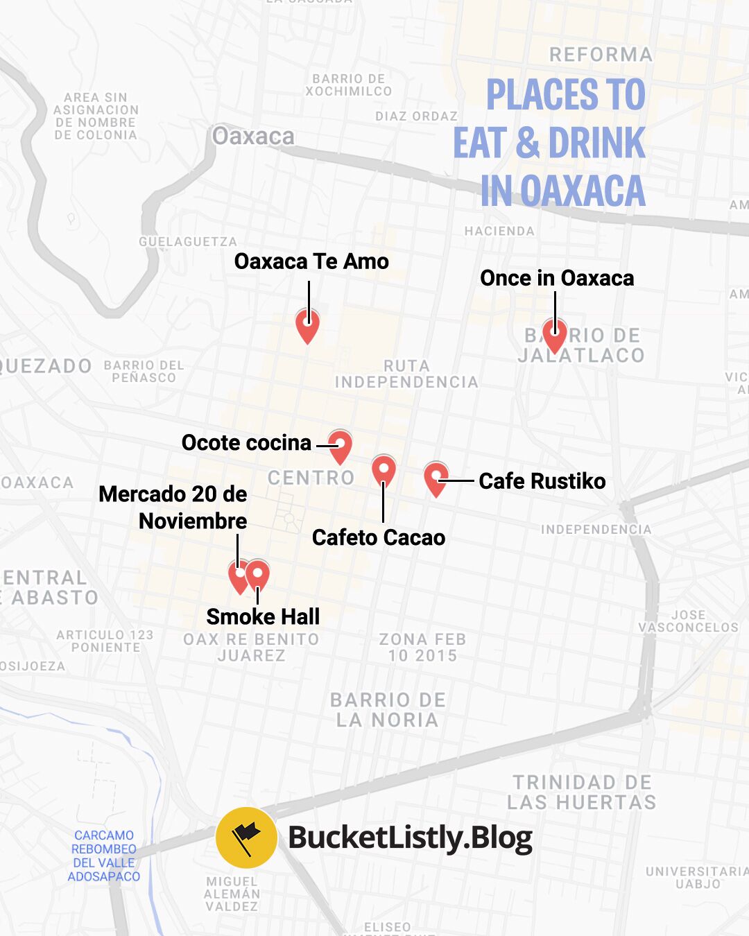 Map of Oaxaca's Cafes & Restaurants