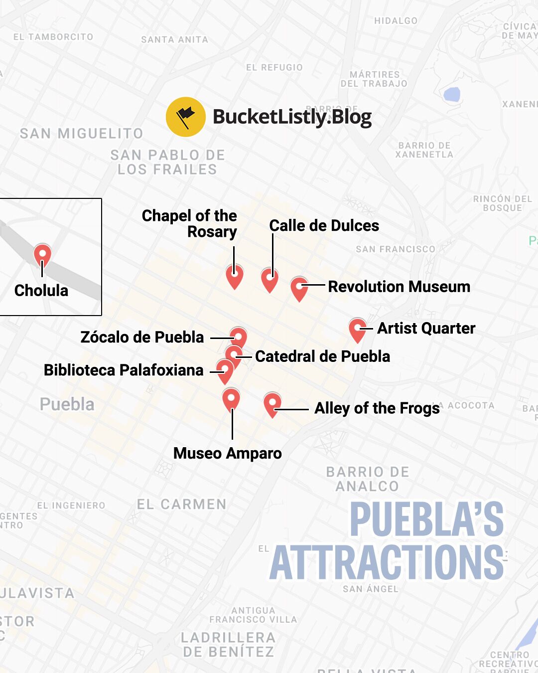 Map of Puebla's Attractions