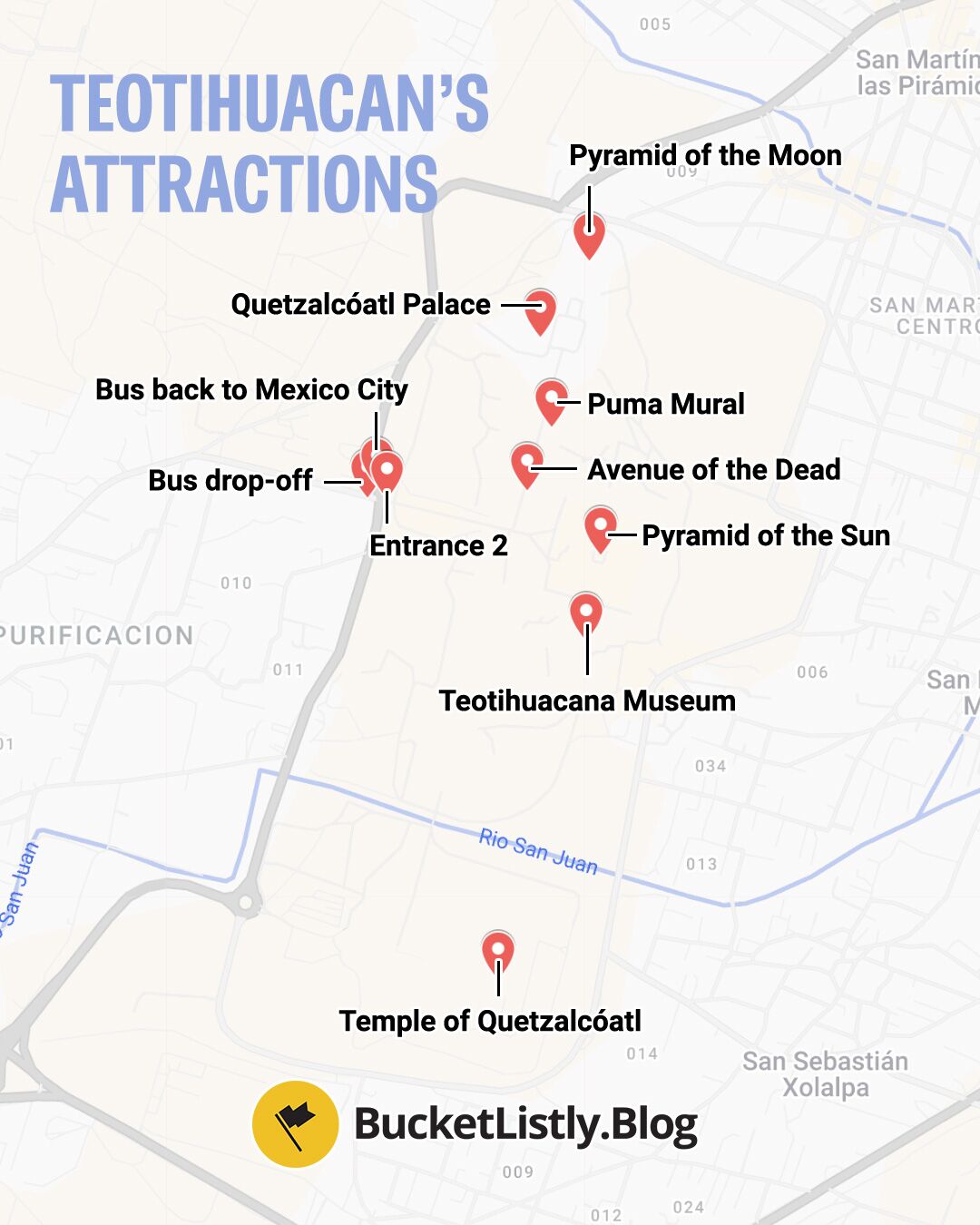 Map of Teotihuacan's Attractions